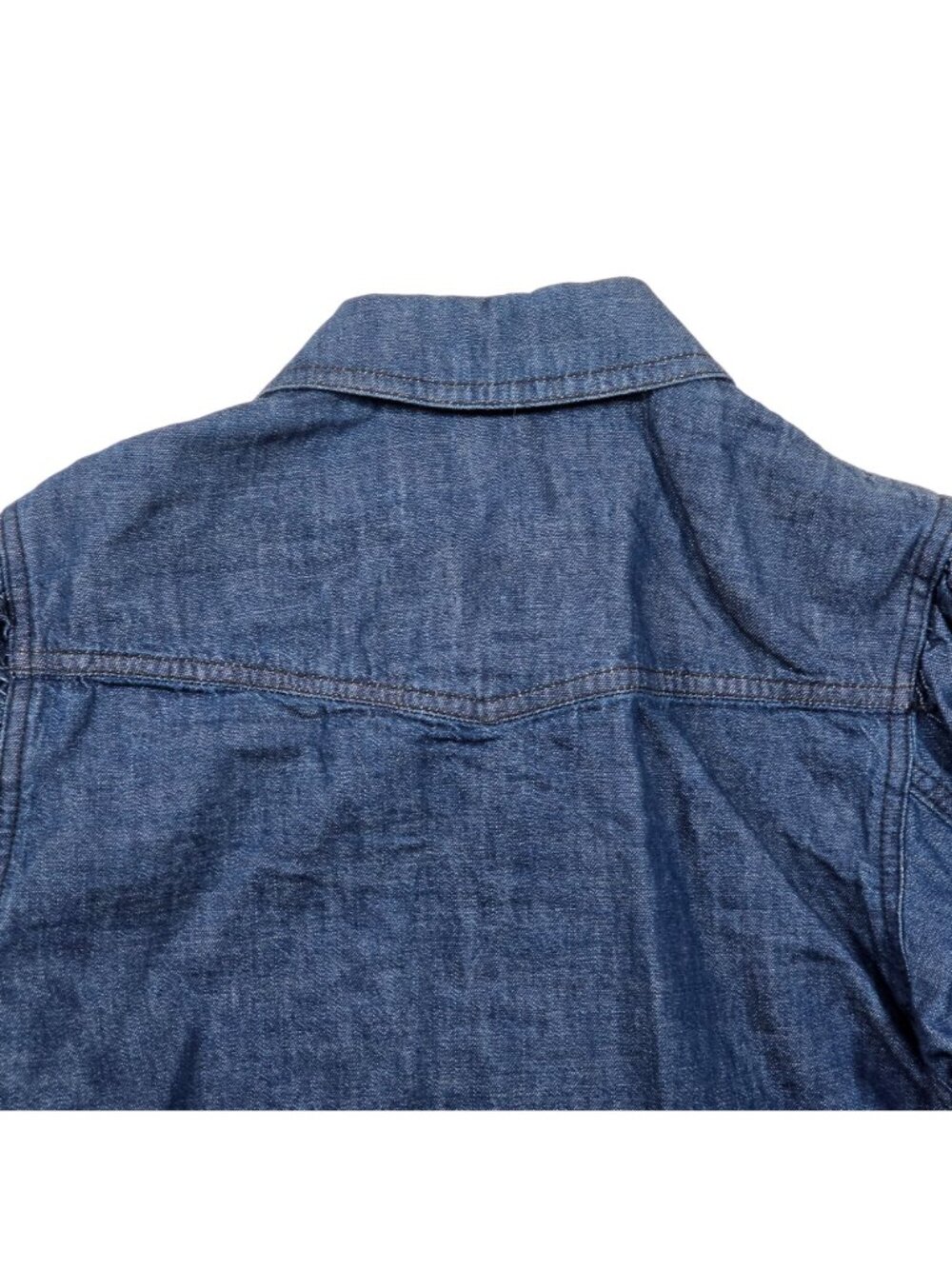 We The Free Women's XS Denim Snap Front Shirt Puff Sleeve Raw Hem Blue Western - Picture 5 of 14